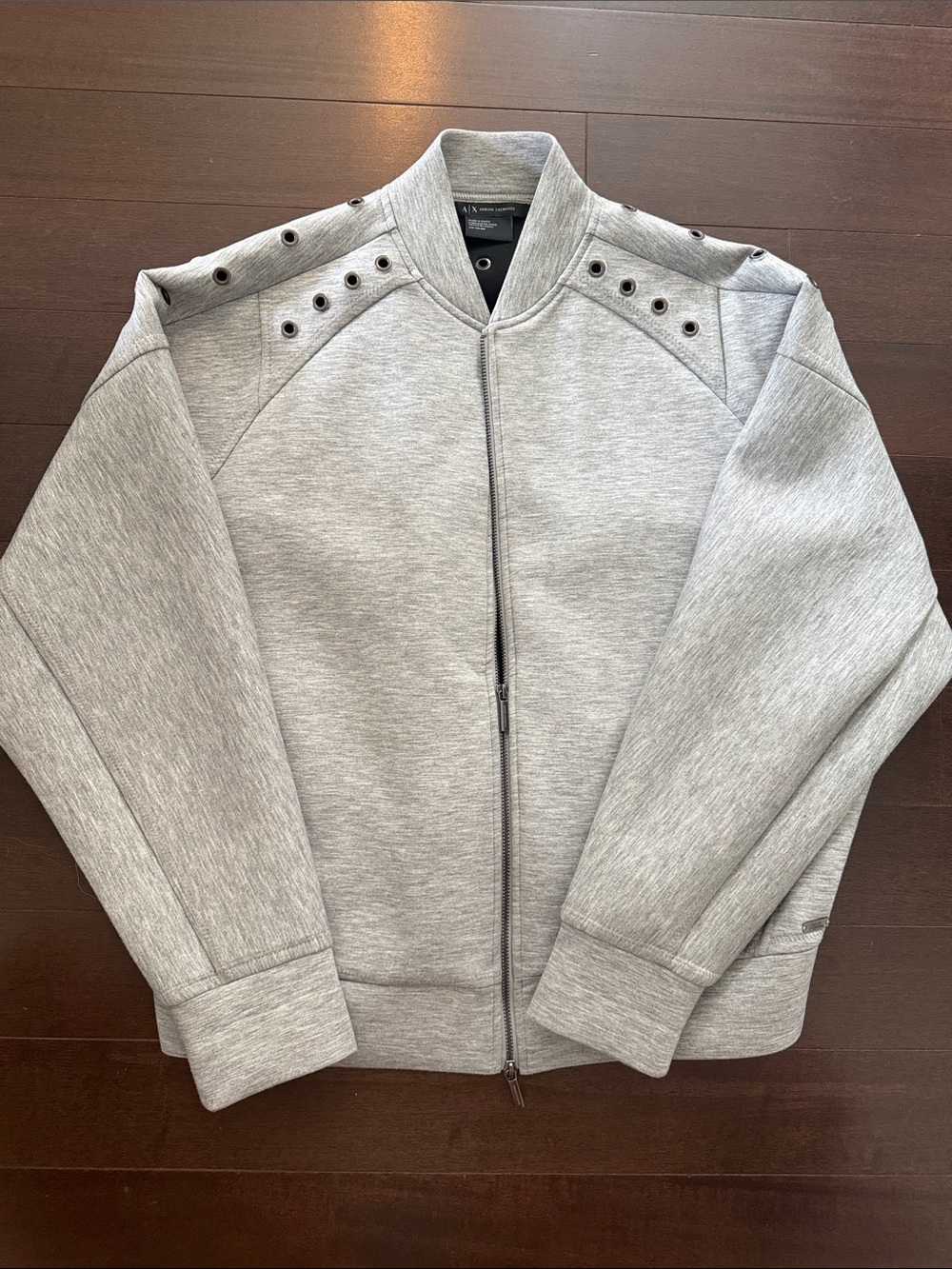 Armani Exchange Gray and Black Grommet-Detail Sweater